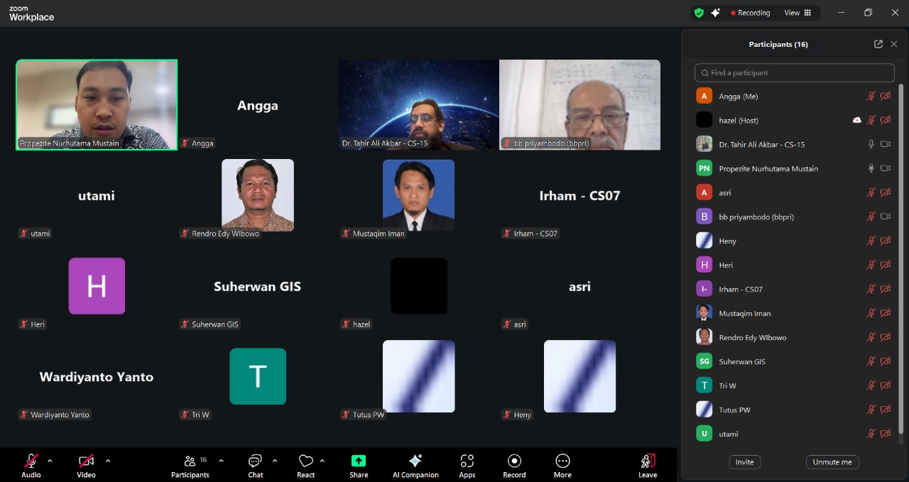 Rapat koordinasi zoom tim cs07 dengan konsultan cs15 dengan Bintek 