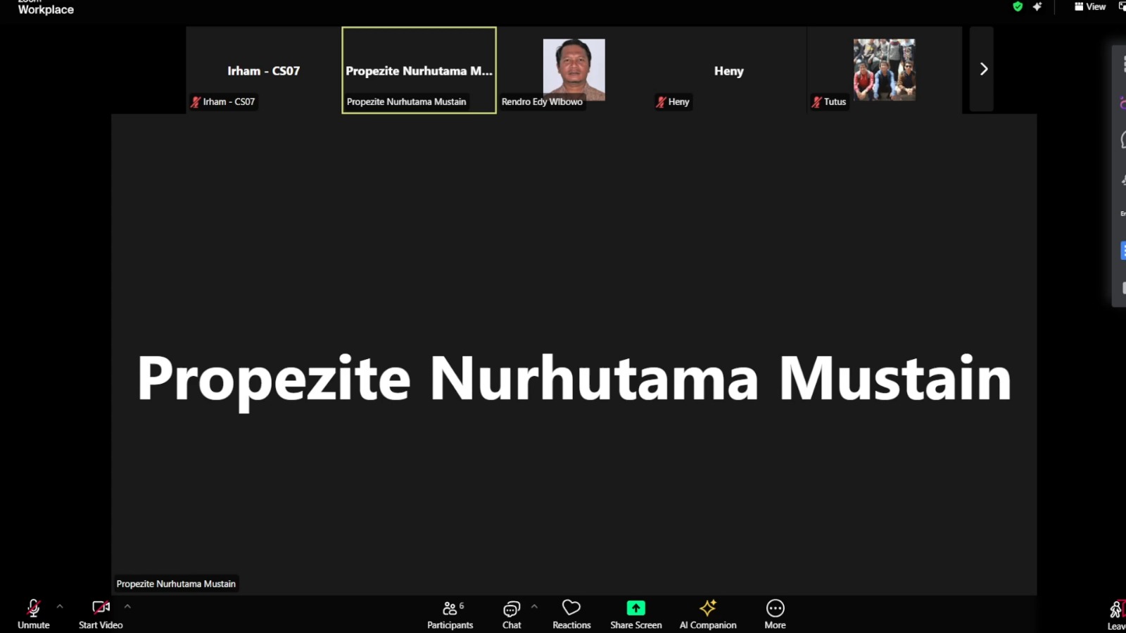 Rapat koordinasi zoom meeting tim CS 07 dengan Bintek tanggal 2 Januari 2026 pukul 14.00 WIB